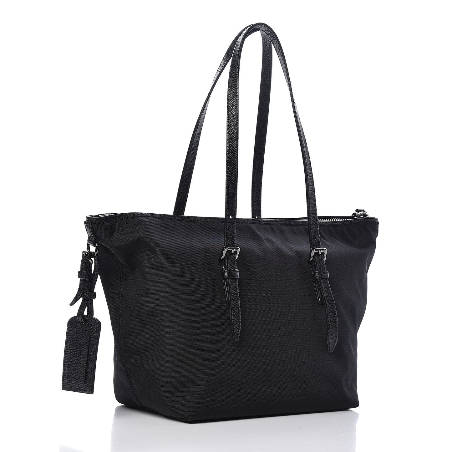 London Grainy Calfskin Nylon Small Tote Black
