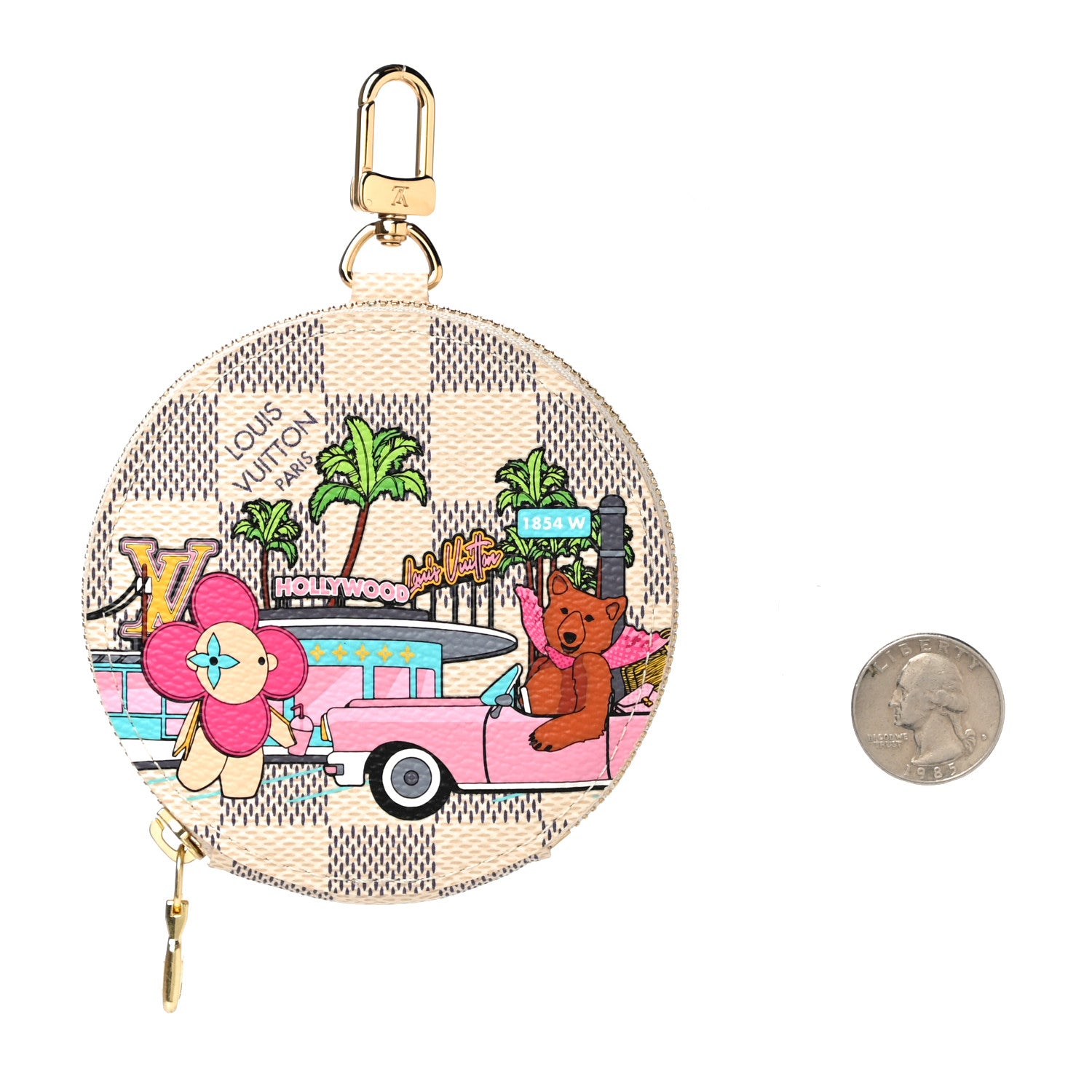 Louis Vuitton Damier Azur 2021 Christmas Animation Hollywood Bag Charm Fuchsia 2 of 6