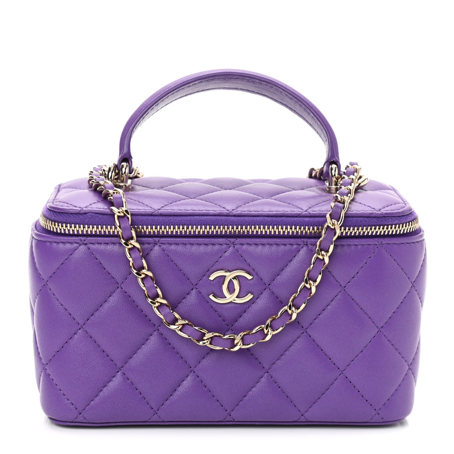Chanel Lambskin Quilted Small Top Handle Vanity Case With Chain Purple 1 of 9