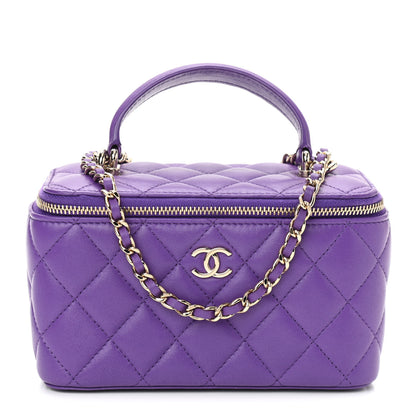 Chanel Lambskin Quilted Small Top Handle Vanity Case With Chain Purple 1 of 9