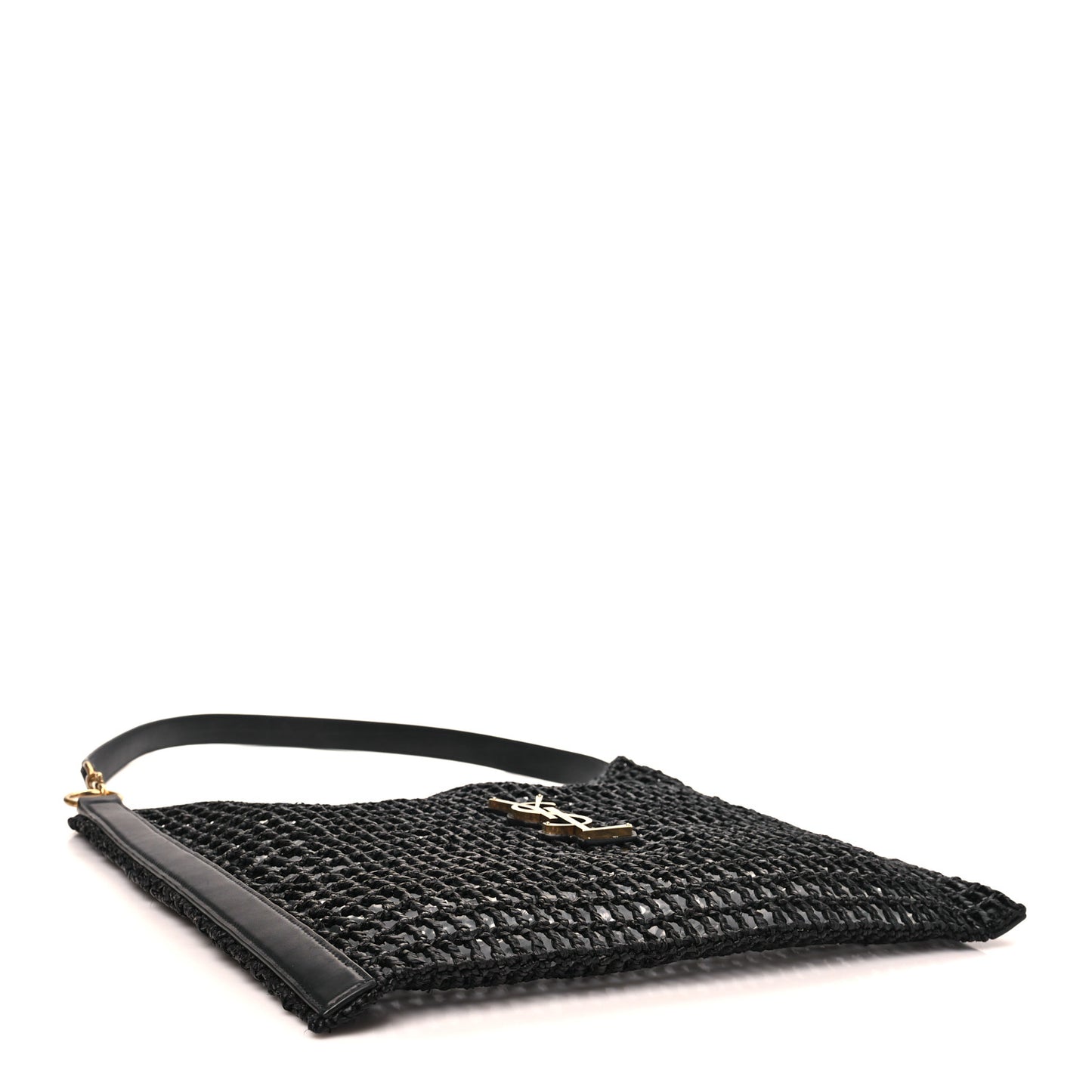 Raffia Calfskin Oxalis Shoulder Bag Black