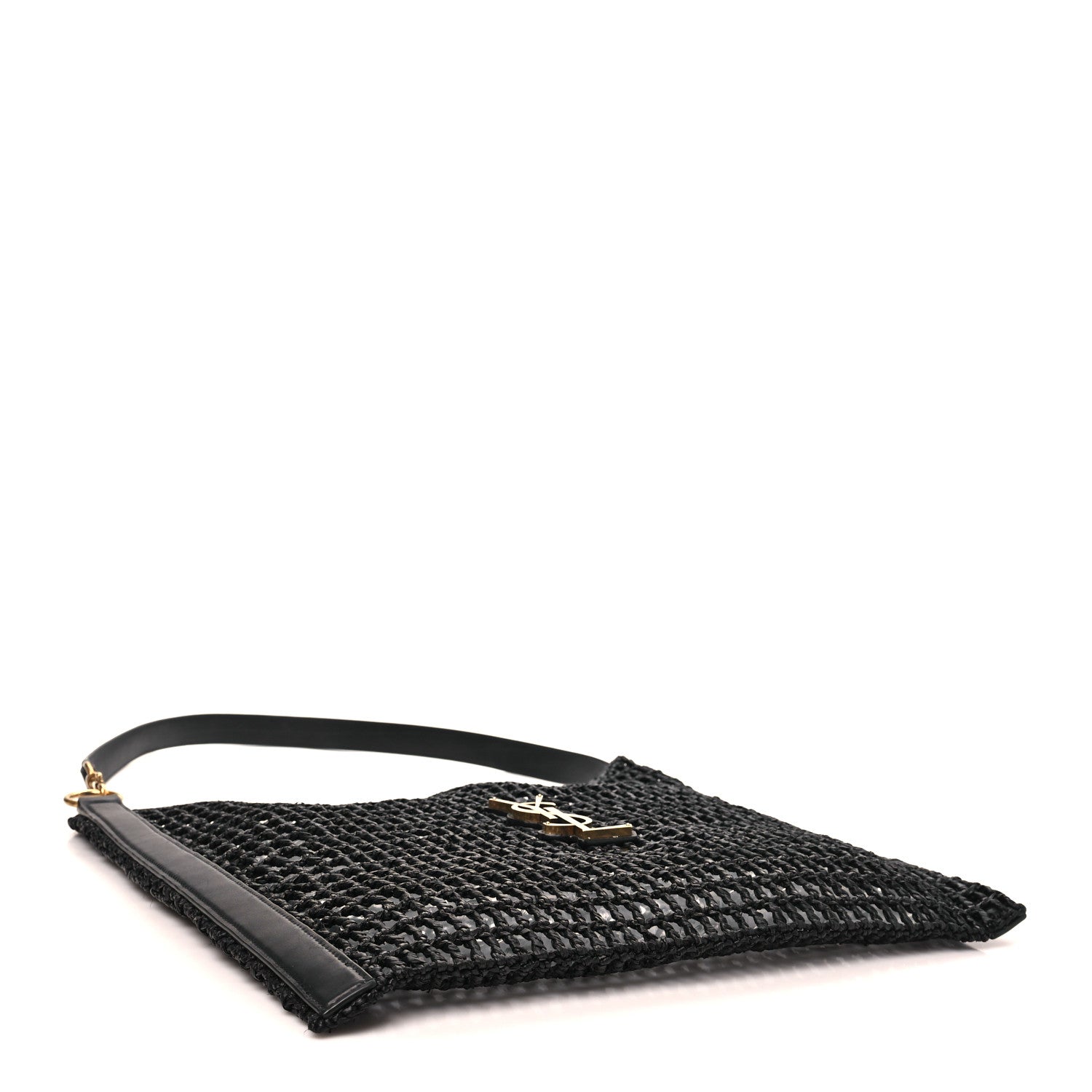 Saint Laurent Raffia Calfskin Oxalis Shoulder Bag Black 4 of 10