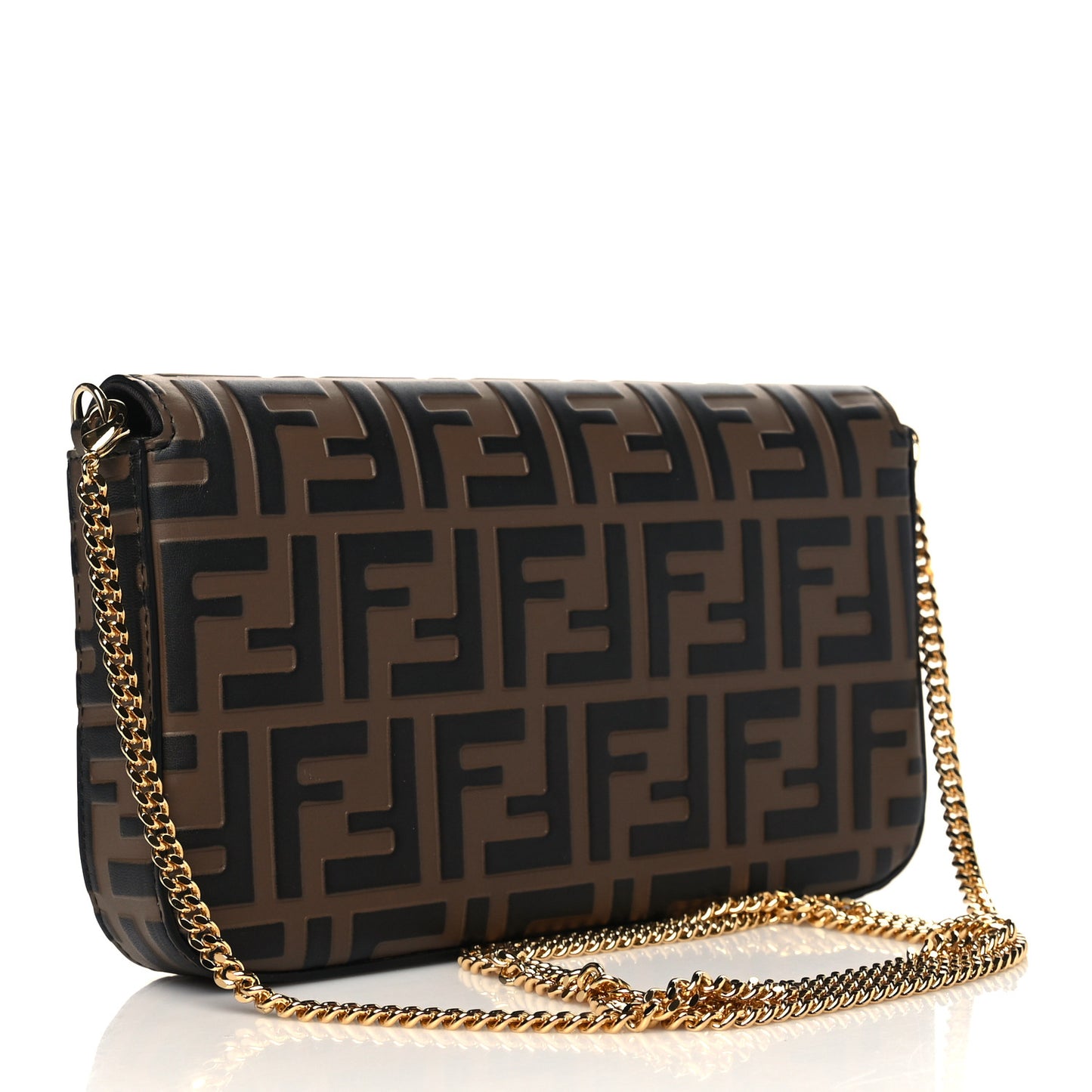 Vitello Soft F is Fendi Bi-Color FF 1974 Embossed Envelope Wallet On Chain with Pouches Maya Black