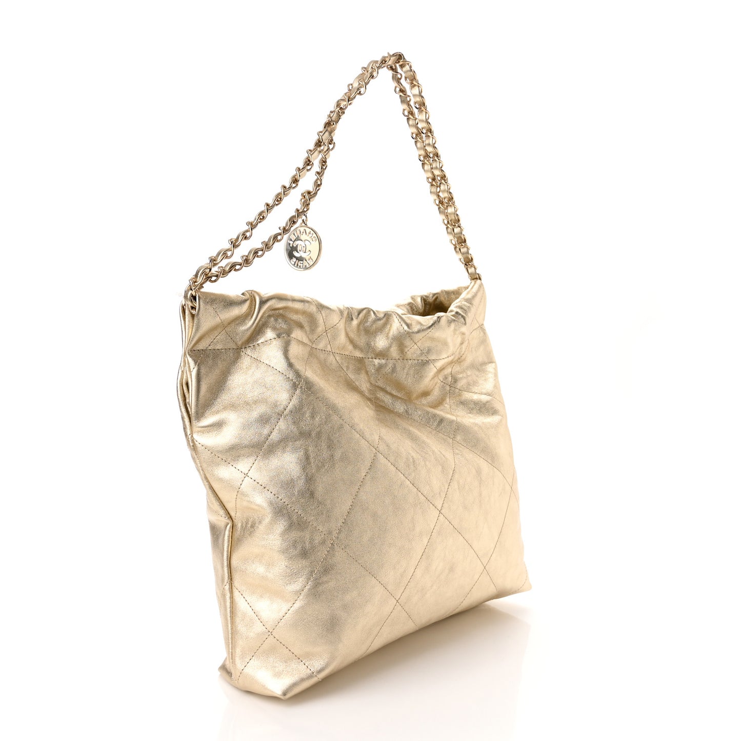 Metallic Calfskin Quilted Small Chanel 22 Light Gold