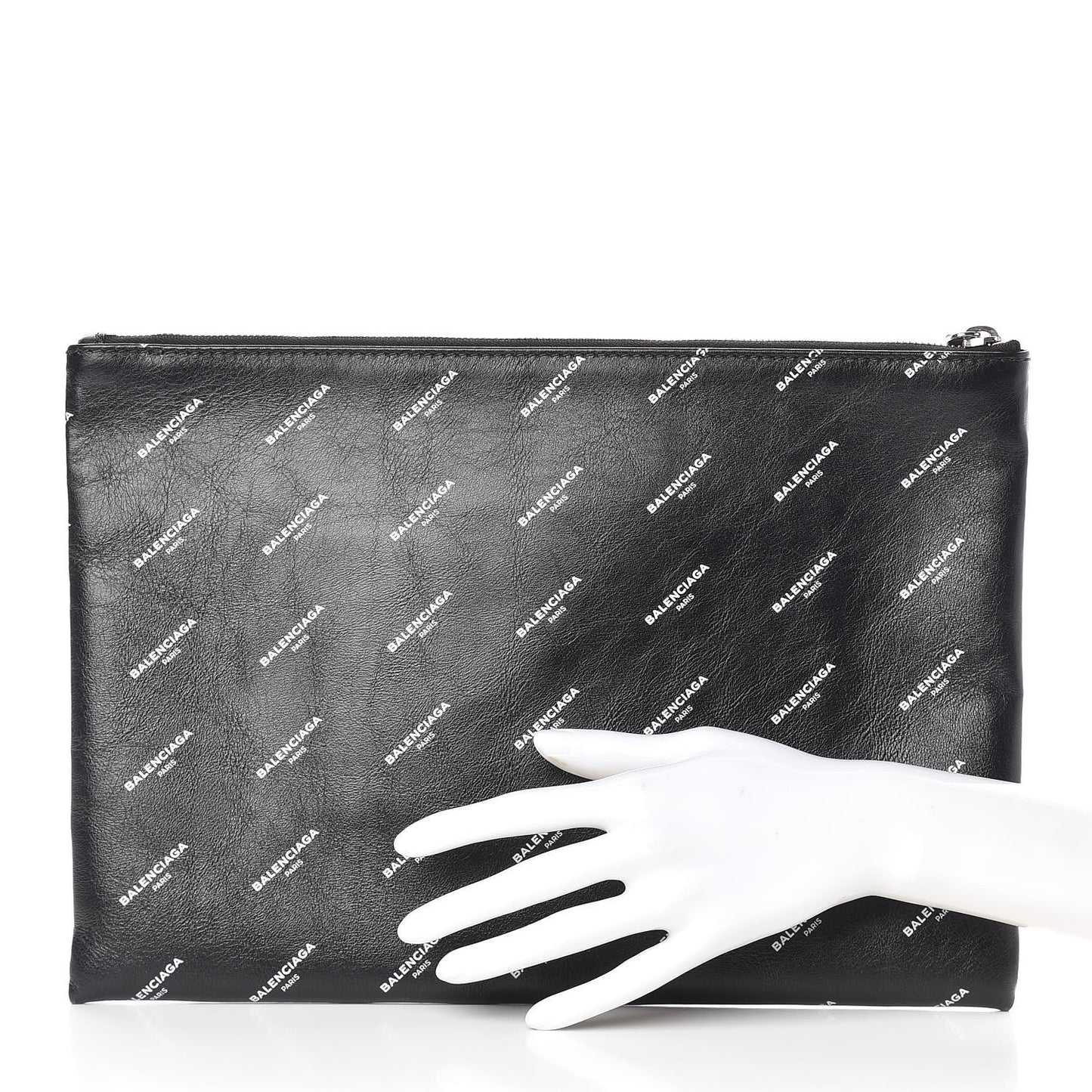 Calfskin Allover Logo Medium Clip Pouch Black