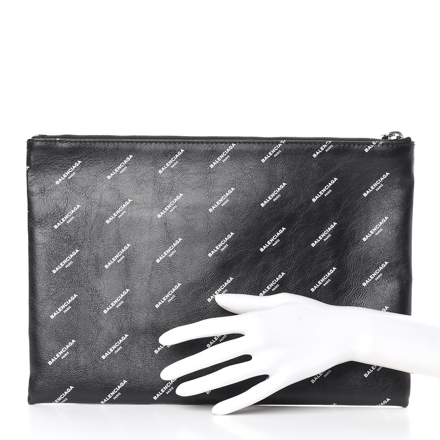 Balenciaga Calfskin Allover Logo Medium Clip Pouch Black 2 of 8