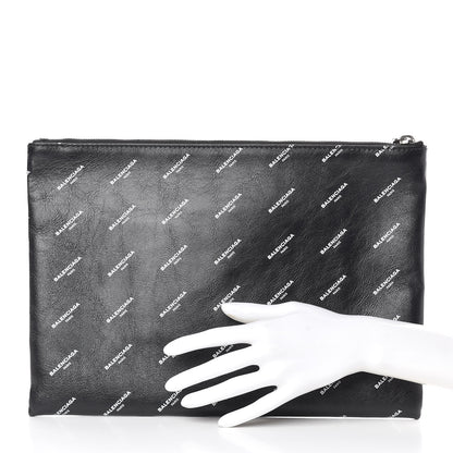 Balenciaga Calfskin Allover Logo Medium Clip Pouch Black 2 of 8