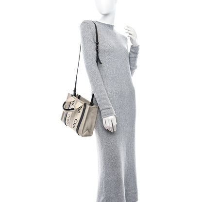 Chloe Cotton Calfskin Small Woody Ribbon Tote With Strap White Navy 2 of 8