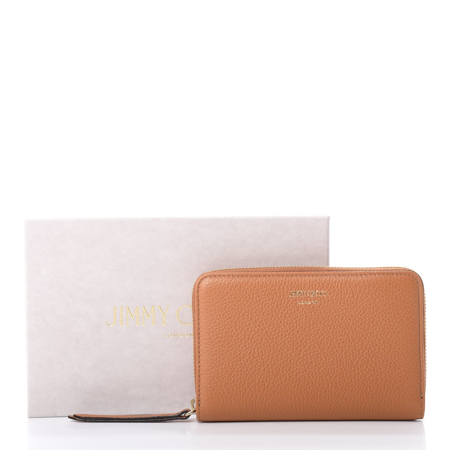 Grainy Calfskin Christy Zip Around Wallet Tan