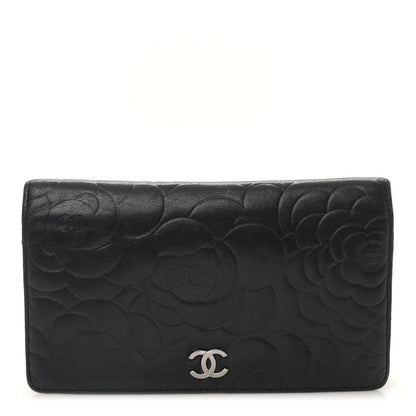 Chanel Lambskin Camellia Embossed Yen Wallet Black 1 of 10