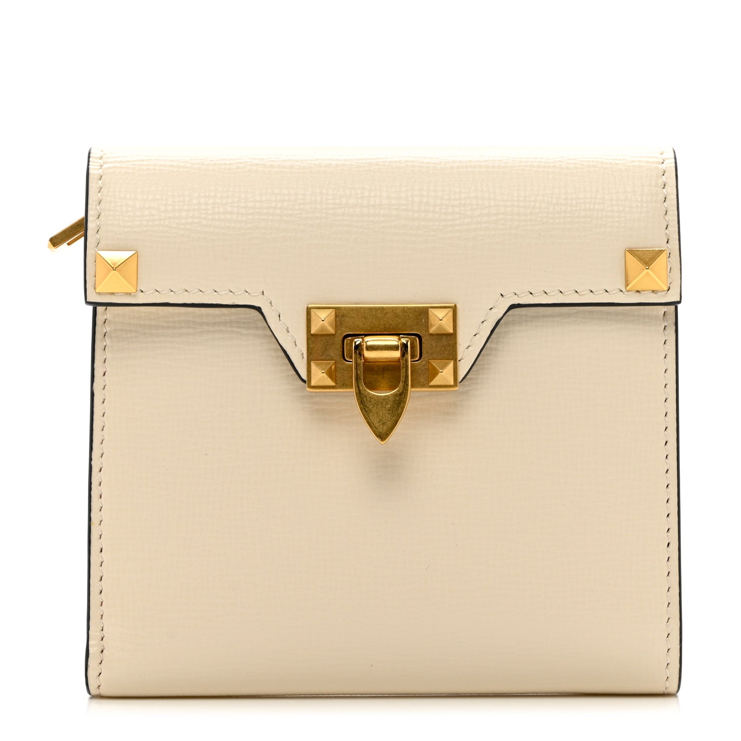 Valentino Garavani Grainy Calfskin Rockstud Compact Wallet Light Ivory 1 of 5