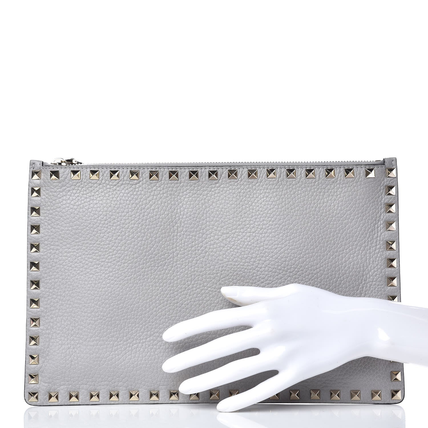 Valentino Garavani Pebbled Calfskin Large Rockstud Zip Pouch Pastel Grey 2 of 8