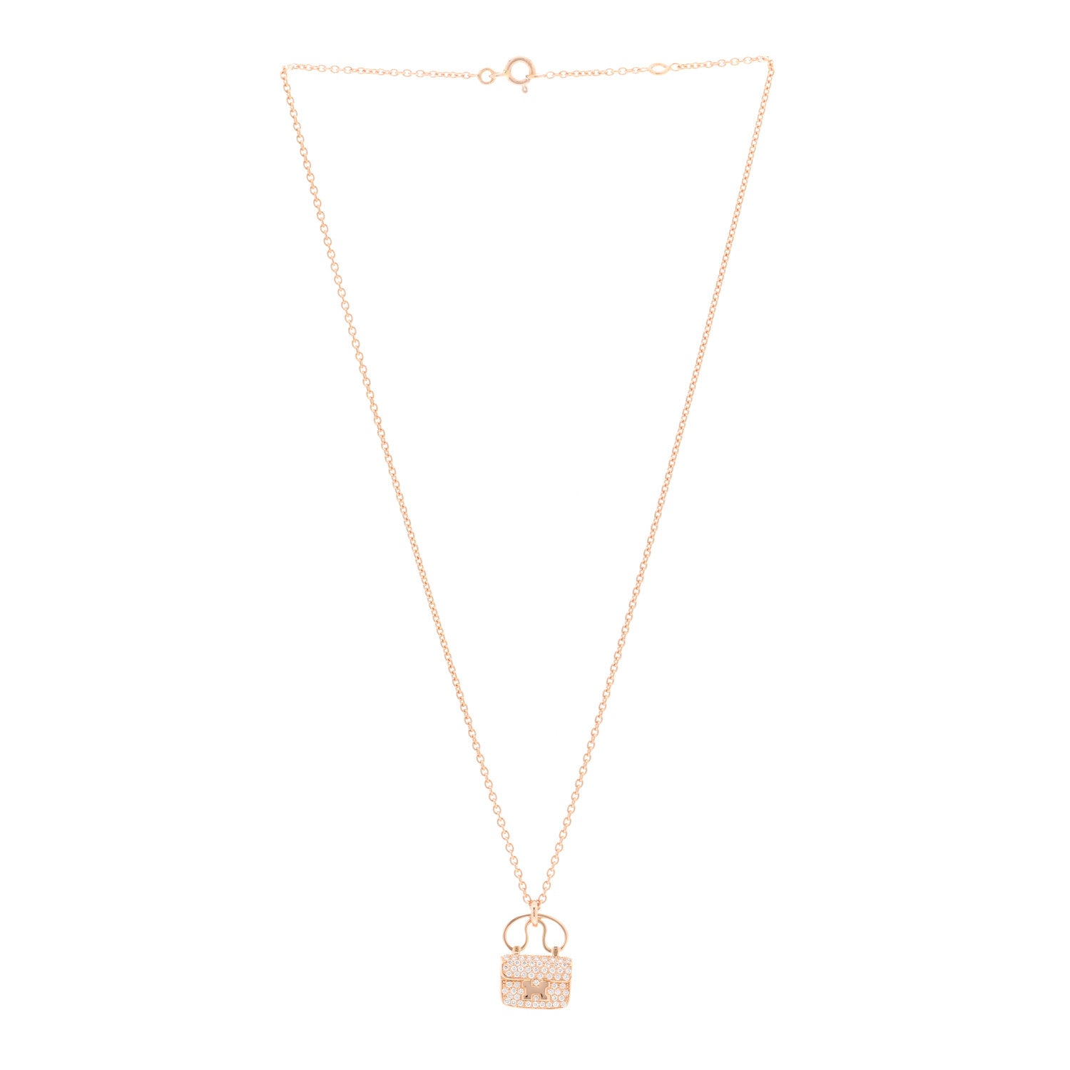 Hermes 18K Rose Gold Diamond Constance Amulette Pendant Necklace 3 of 4