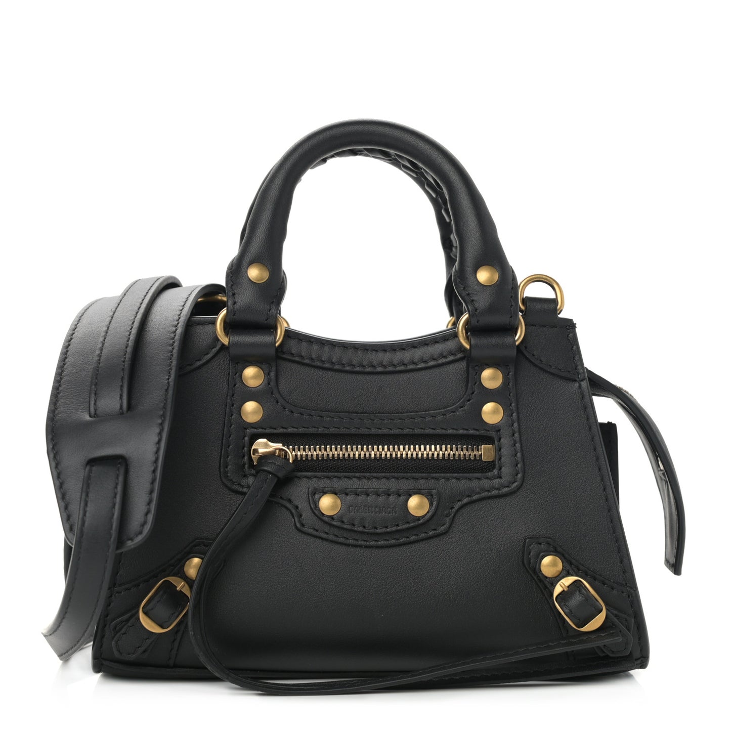Smooth Calfskin Neo Classic Brass Hardware Nano City Crossbody Black