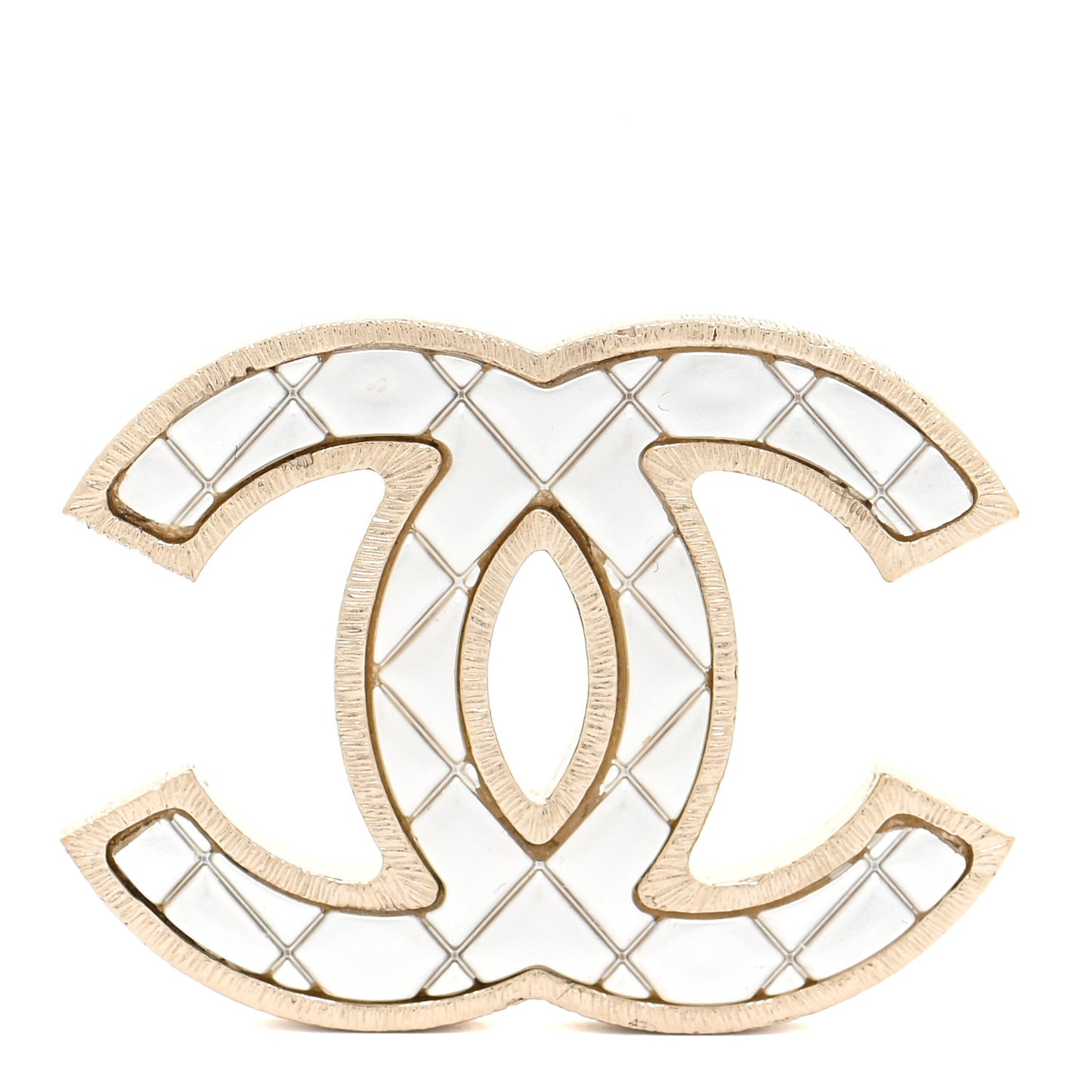 Metal Quilted CC Brooch Silver Gold