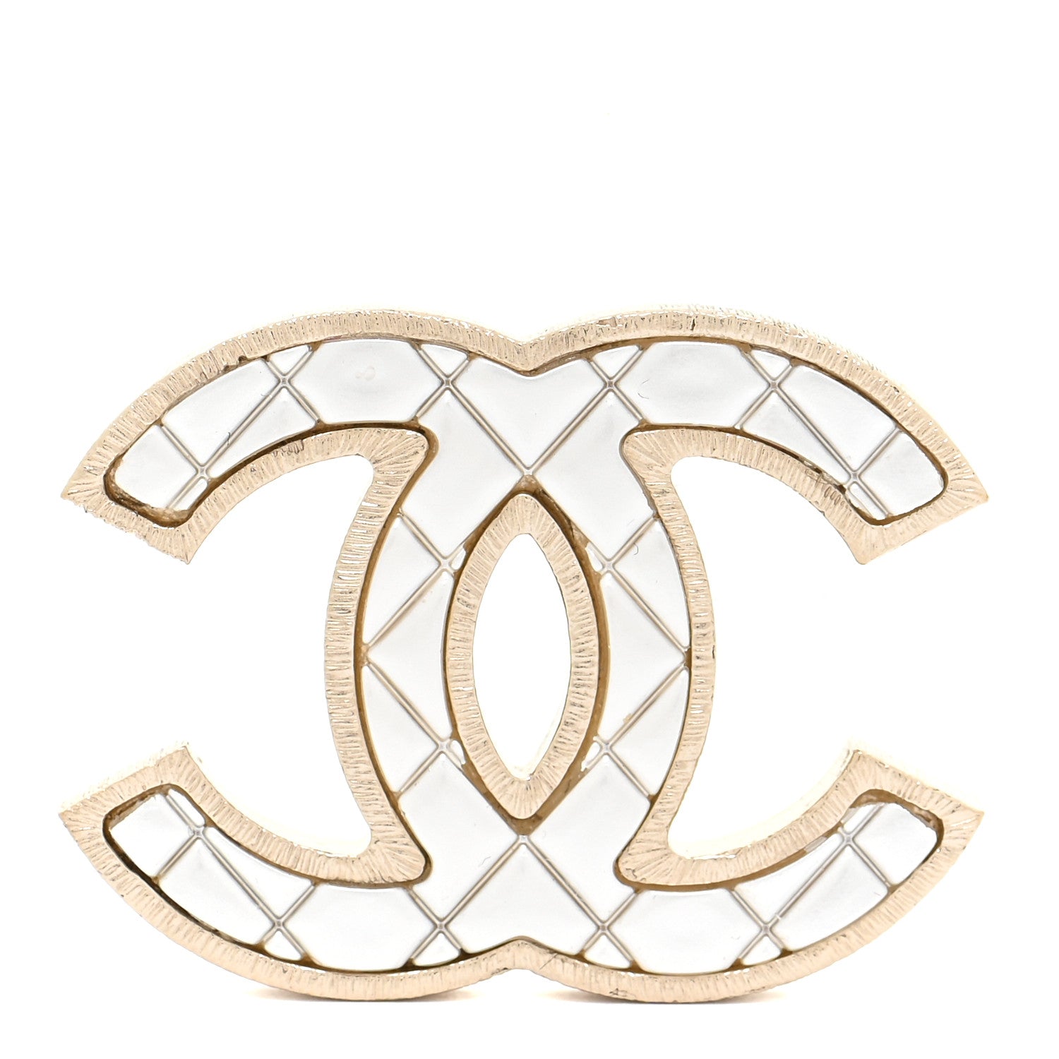 Chanel Metal Quilted CC Brooch Silver Gold 1 of 5
