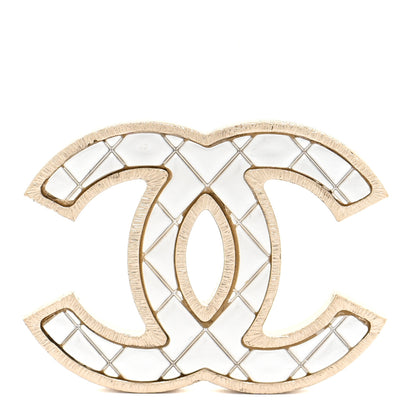 Chanel Metal Quilted CC Brooch Silver Gold 1 of 5