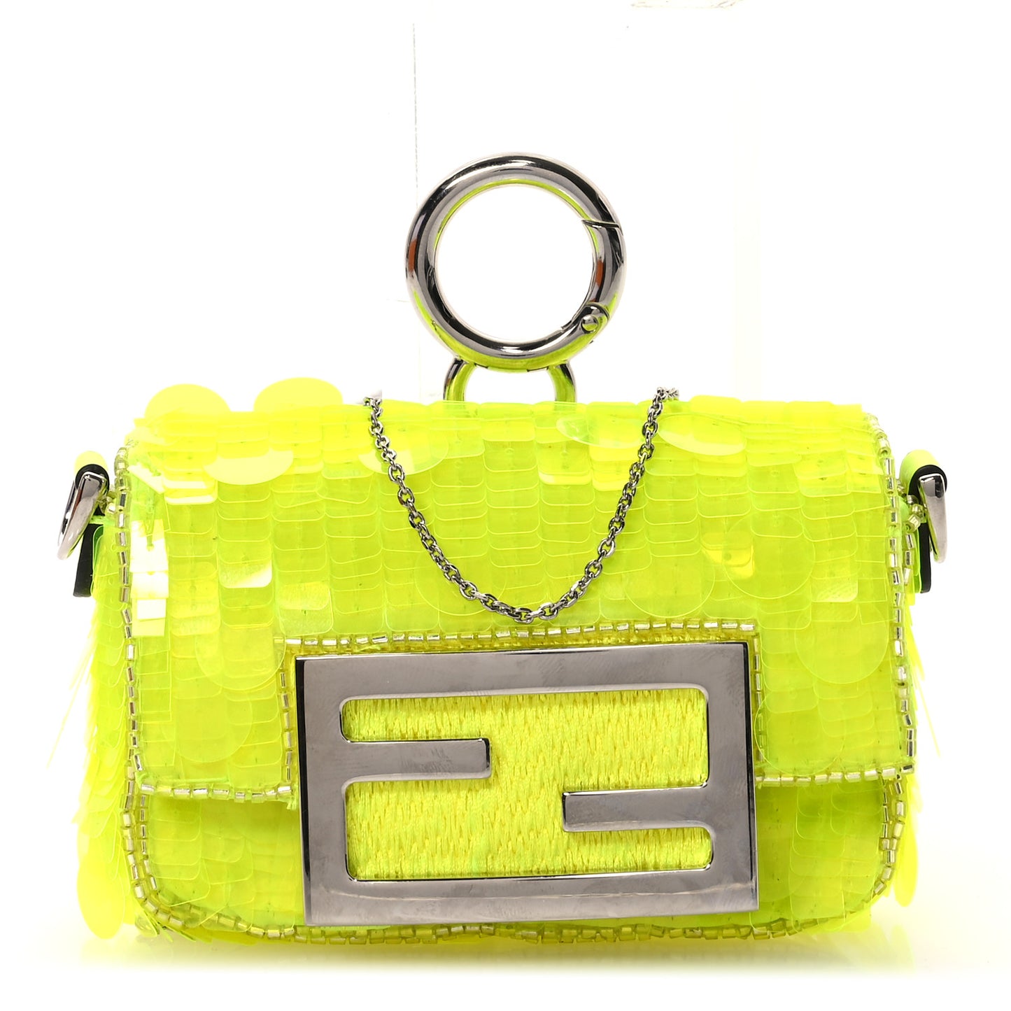Transparent Paillettes Vitello King Nano Maxi Buckle Baguette Charm Yellow Fluo