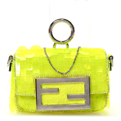Fendi Transparent Paillettes Vitello King Nano Maxi Buckle Baguette Charm Yellow Fluo 1 of 11