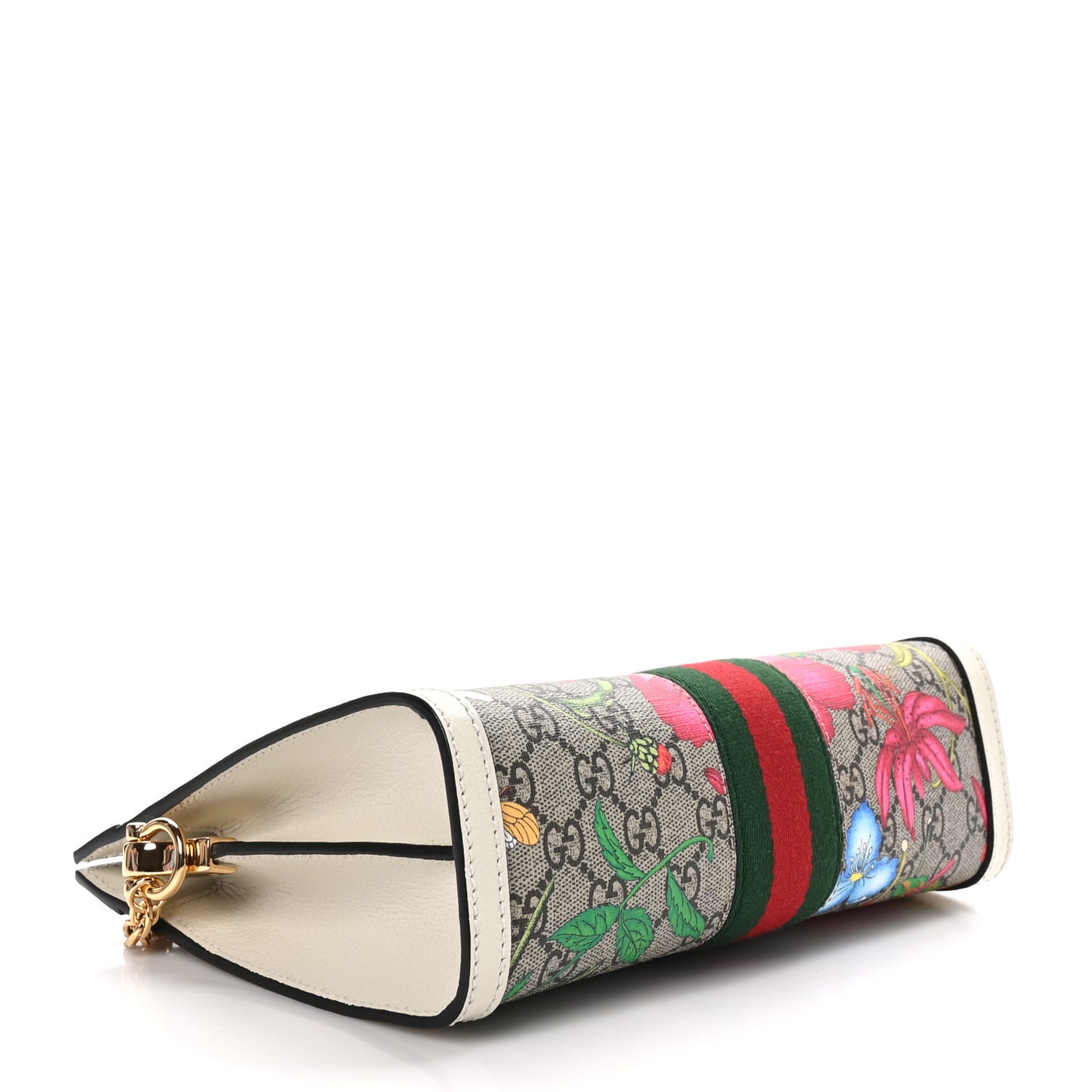 GG Supreme Monogram Flora Web Small Ophidia Chain Shoulder Bag White