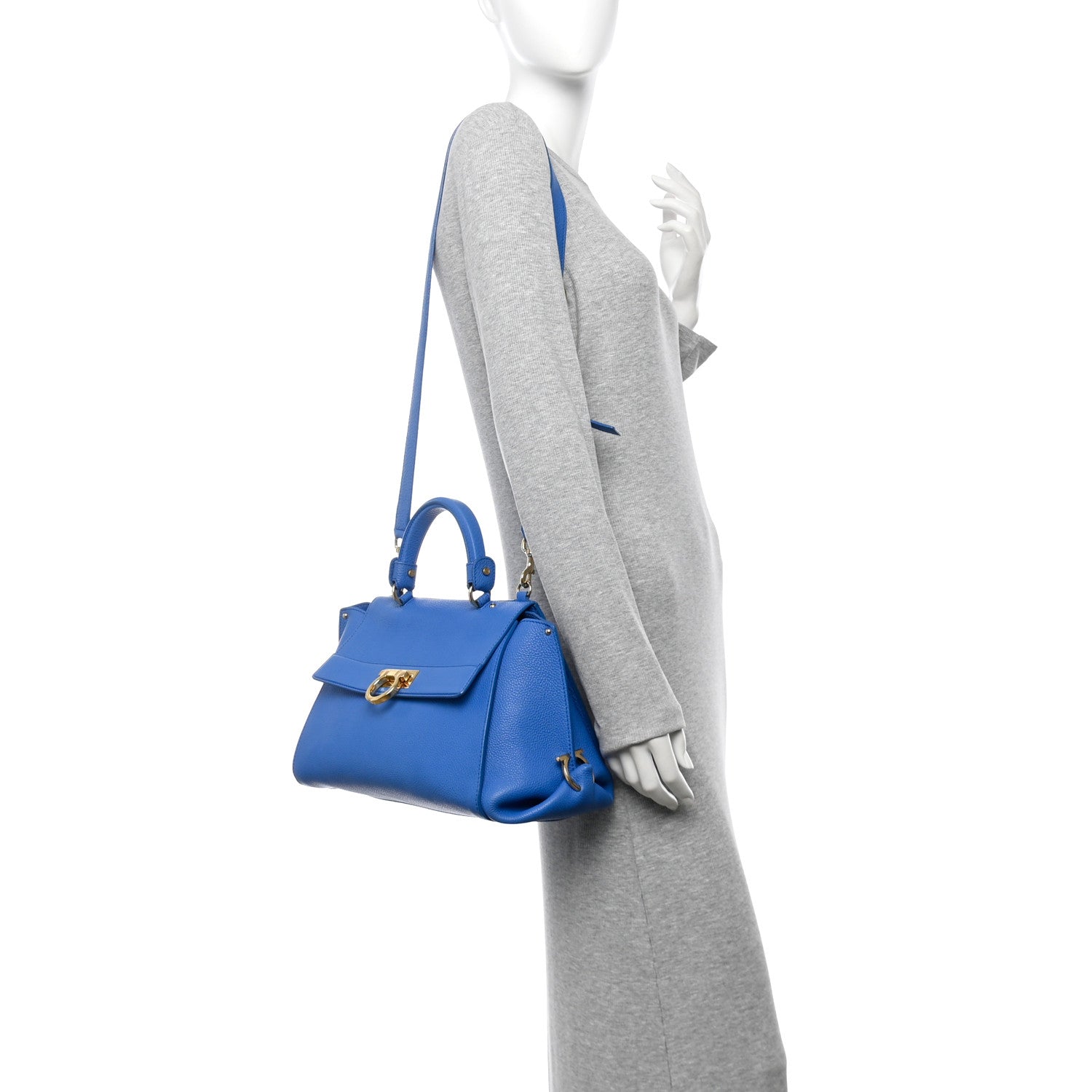 Salvatore Ferragamo Grained Calfskin Medium Sofia Satchel Blue 2 of 9