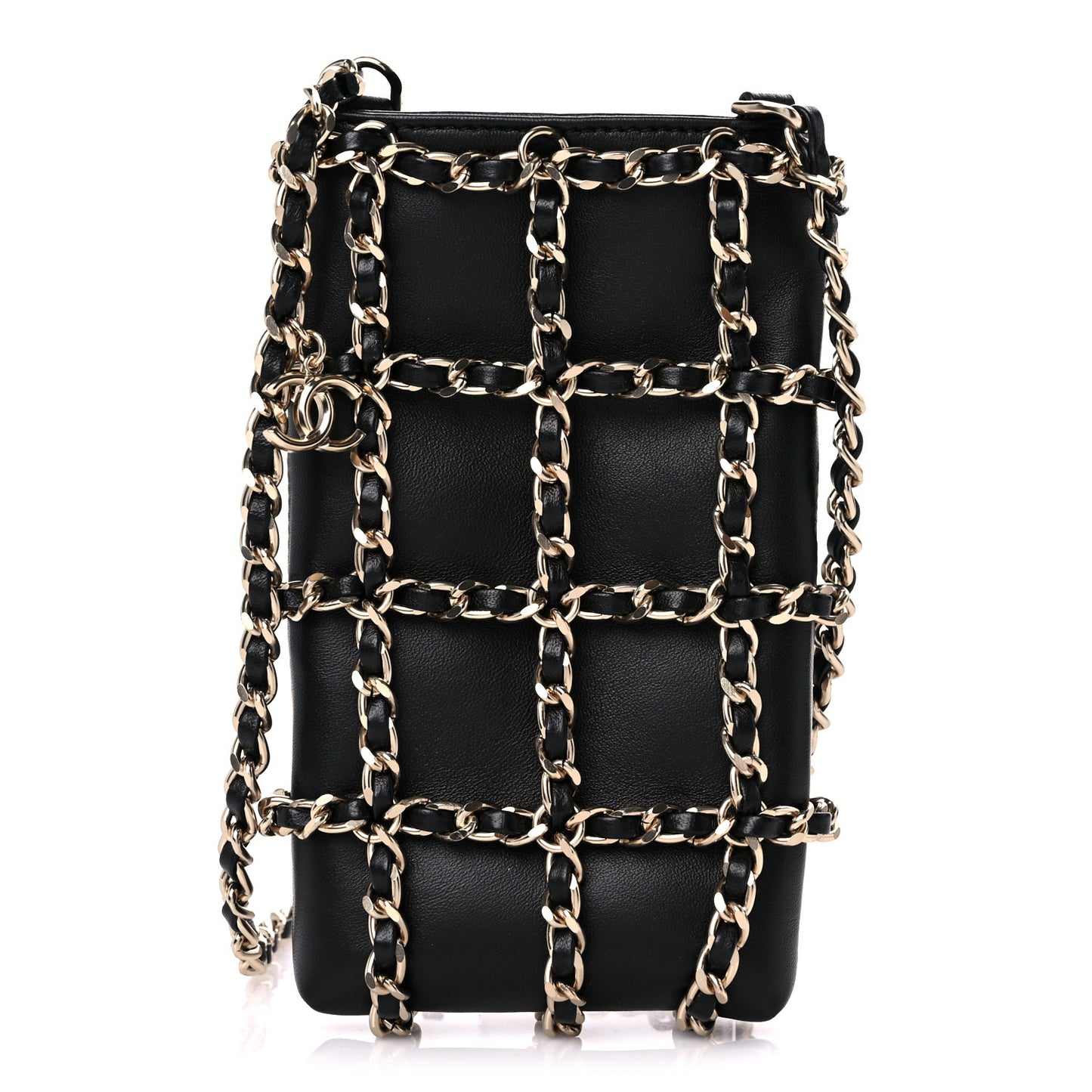 Lambskin Tech Me Out Clutch With Chain Black