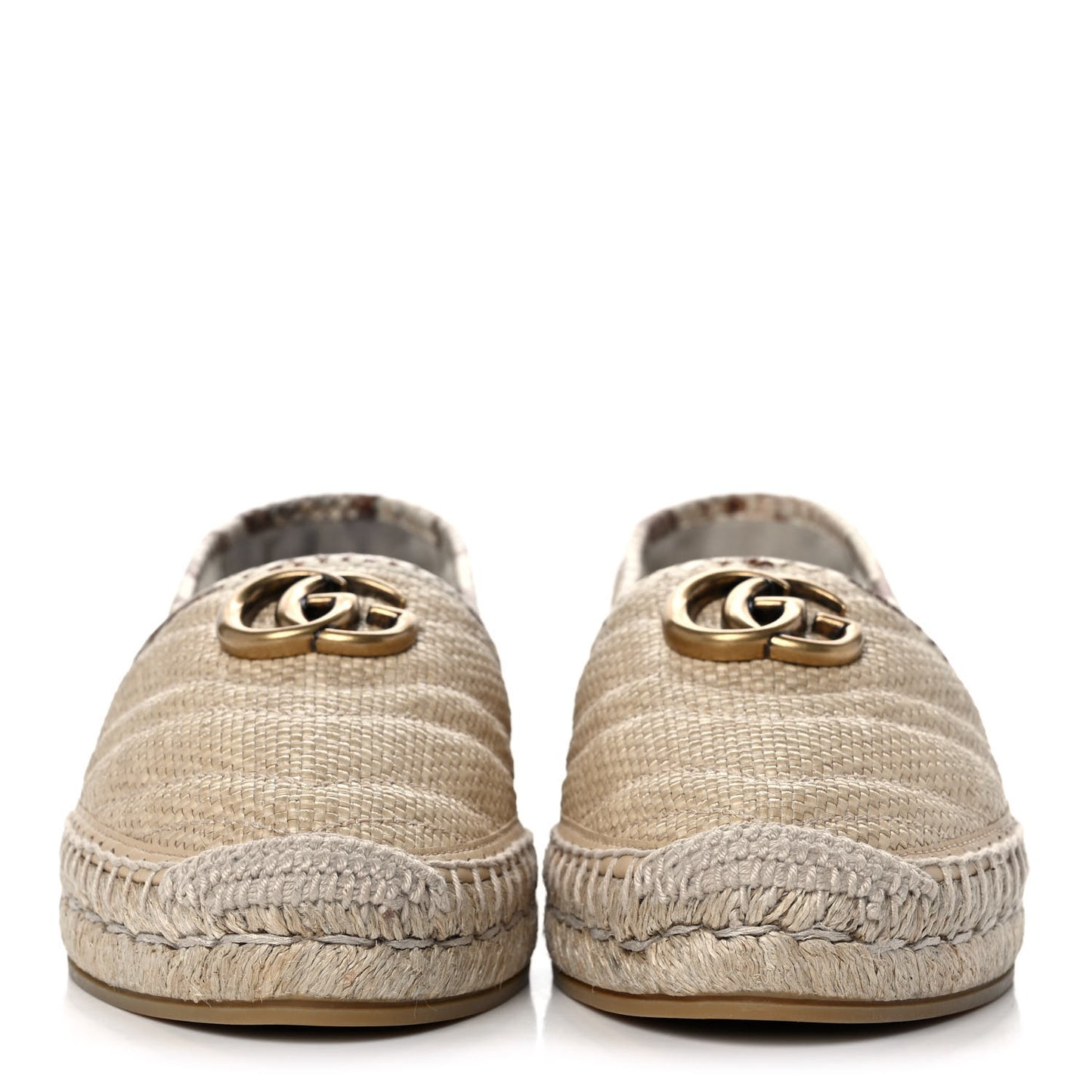 Straw Elaphe Matelasse GG Marmont Espadrilles 38 Natural Cream Brown