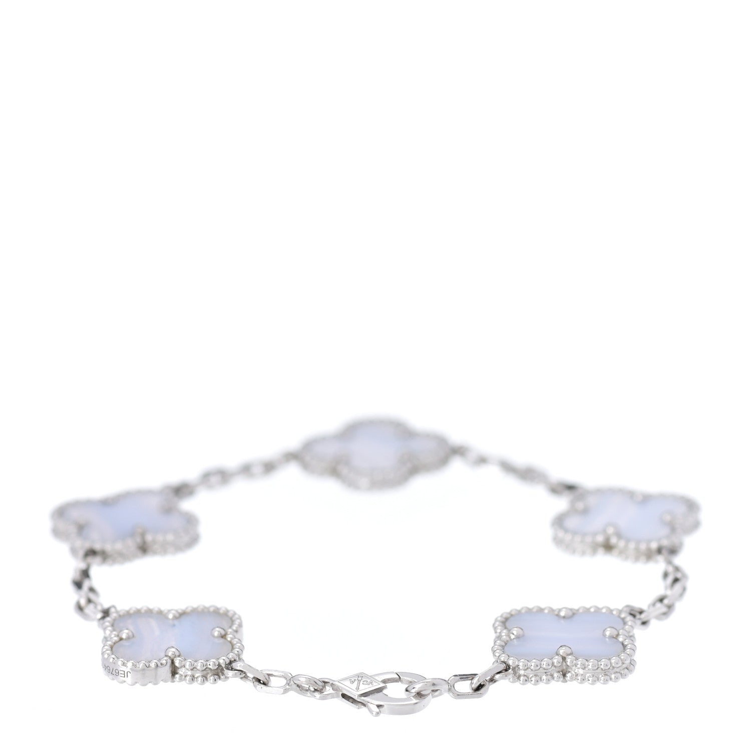 Van Cleef & Arpels 18K White Gold Chalcedony 5 Motifs Vintage Alhambra Bracelet 2 of 6