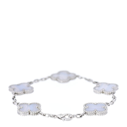 Van Cleef & Arpels 18K White Gold Chalcedony 5 Motifs Vintage Alhambra Bracelet 2 of 6