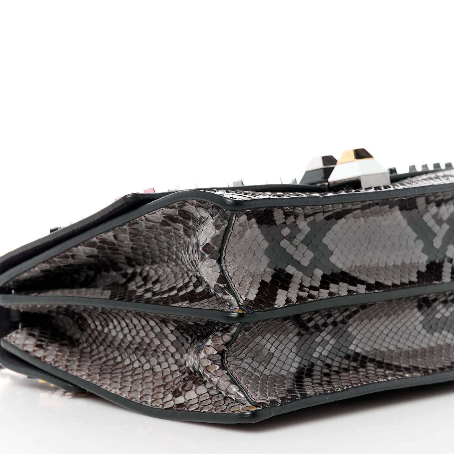 Vitello Century Snakeskin Studded Kan I Shoulder Bag Black Multicolor