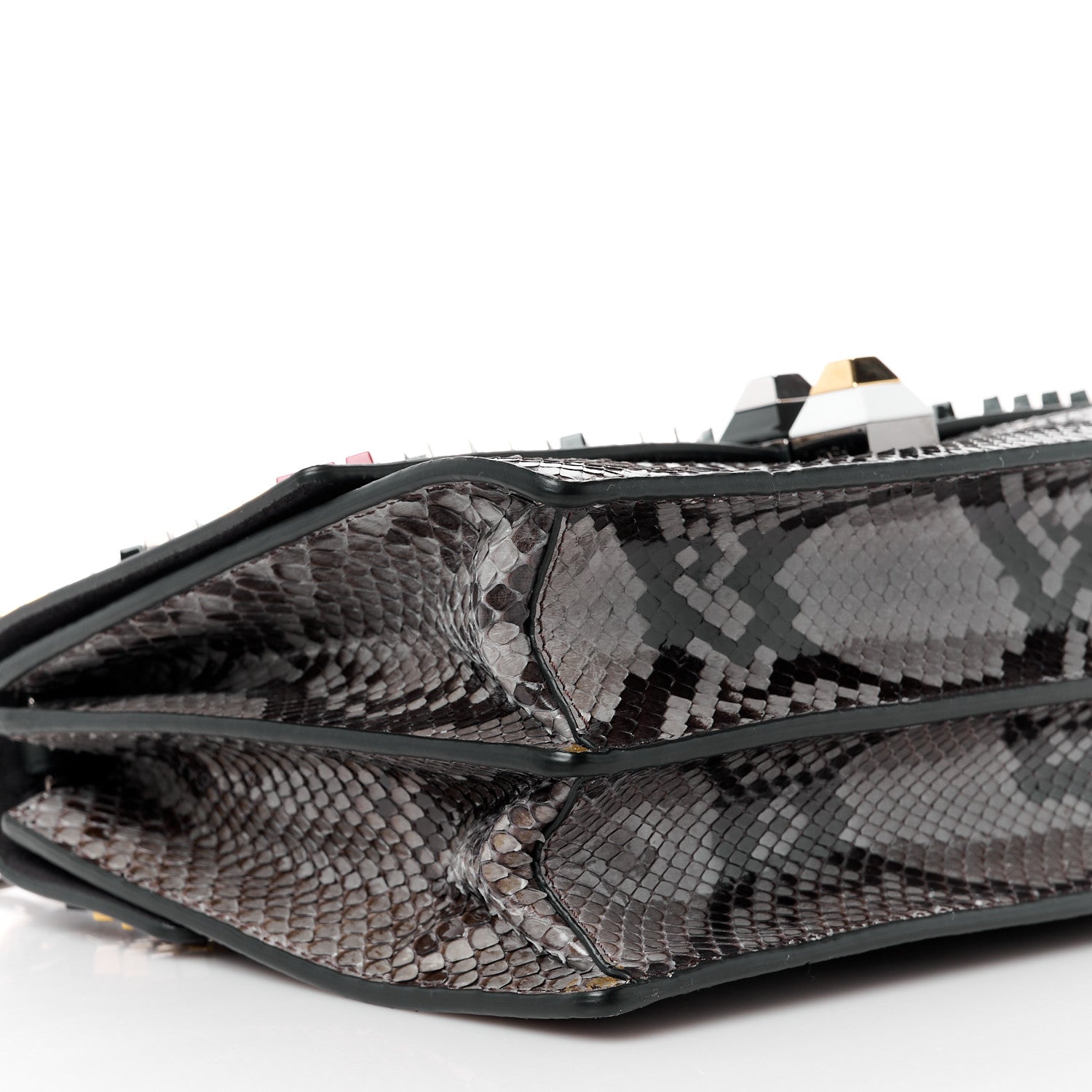 Fendi Vitello Century Snakeskin Studded Kan I Shoulder Bag Black Multicolor 9 of 10