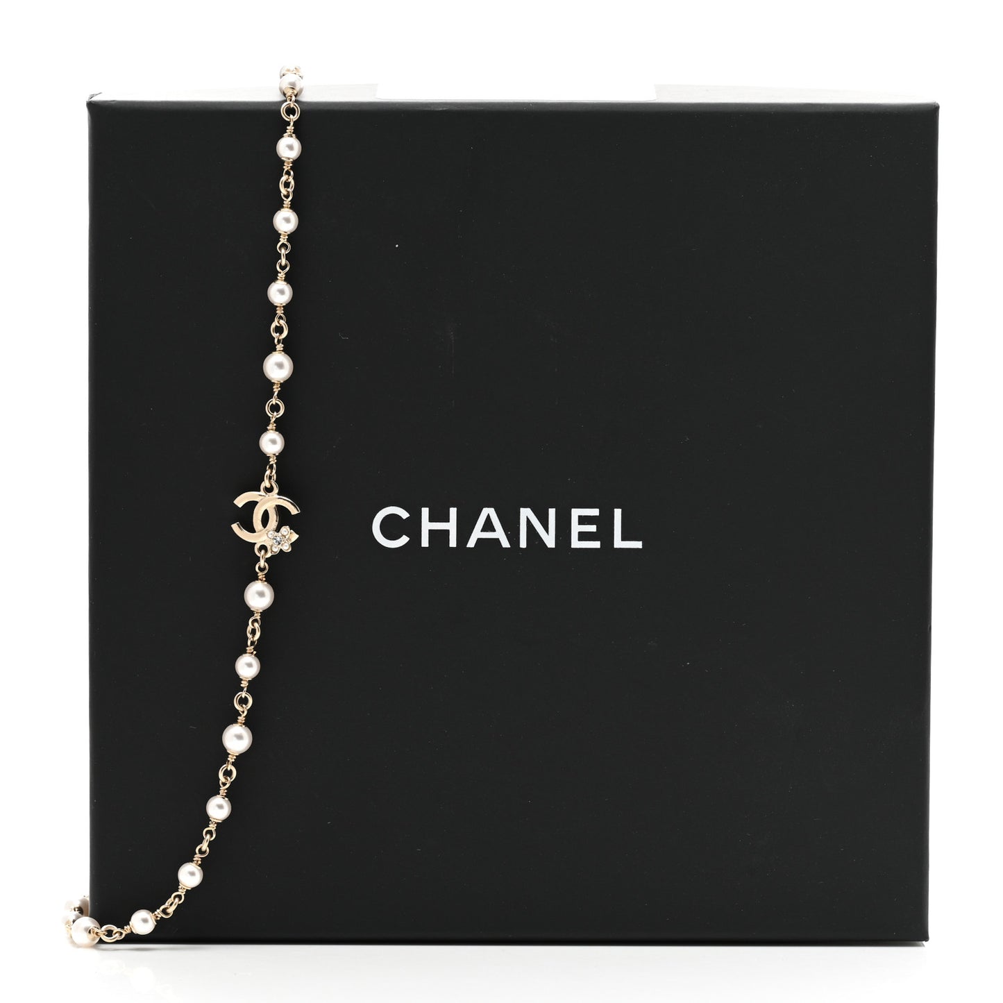Crystal Pearl CC Necklace Gold