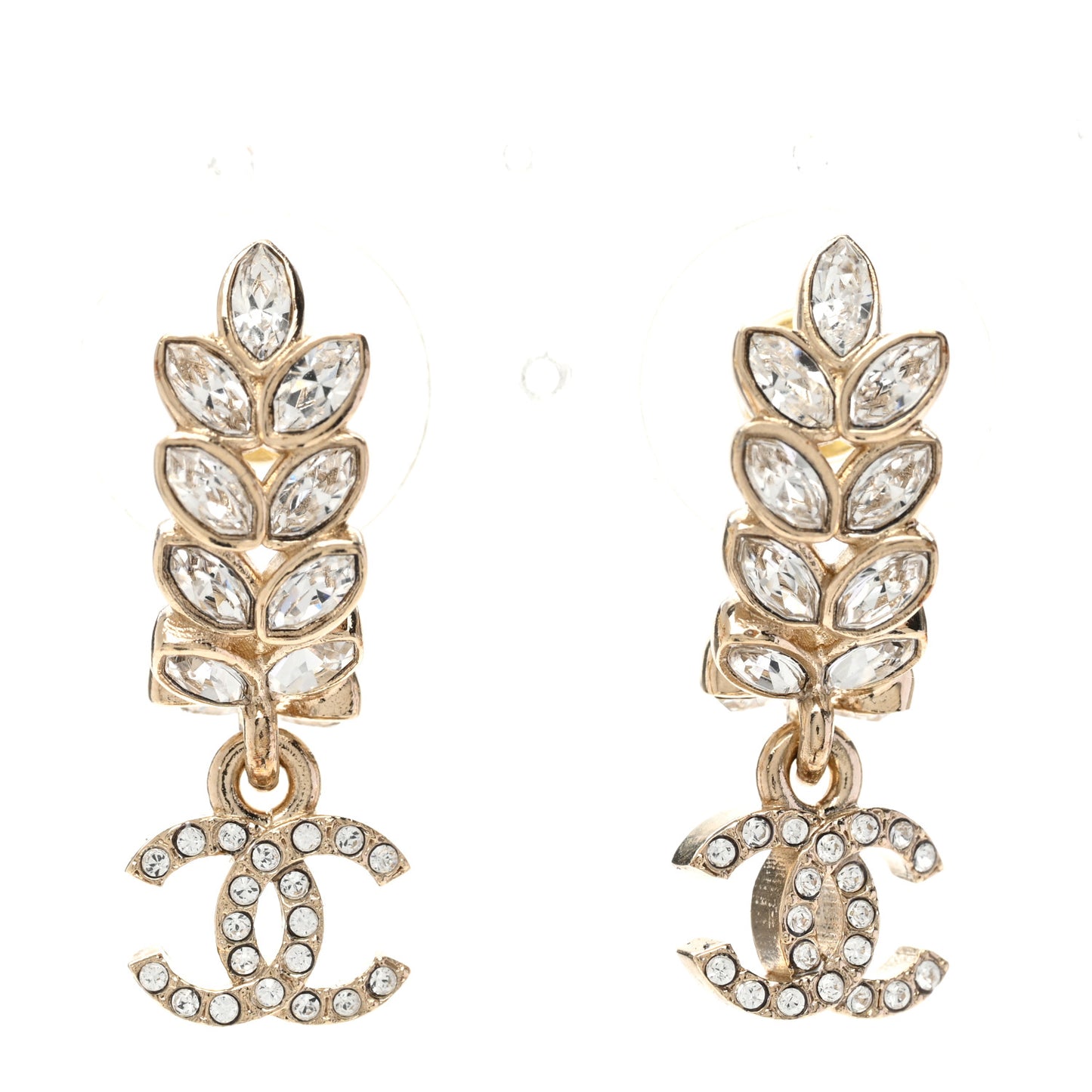 Crystal Sparkling Wheat CC Long Drop Earrings Gold