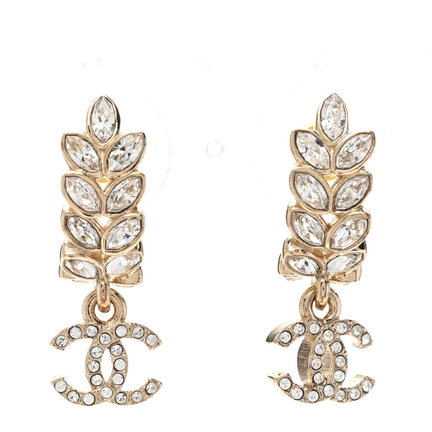 Chanel Crystal Sparkling Wheat CC Long Drop Earrings Gold 1 of 5