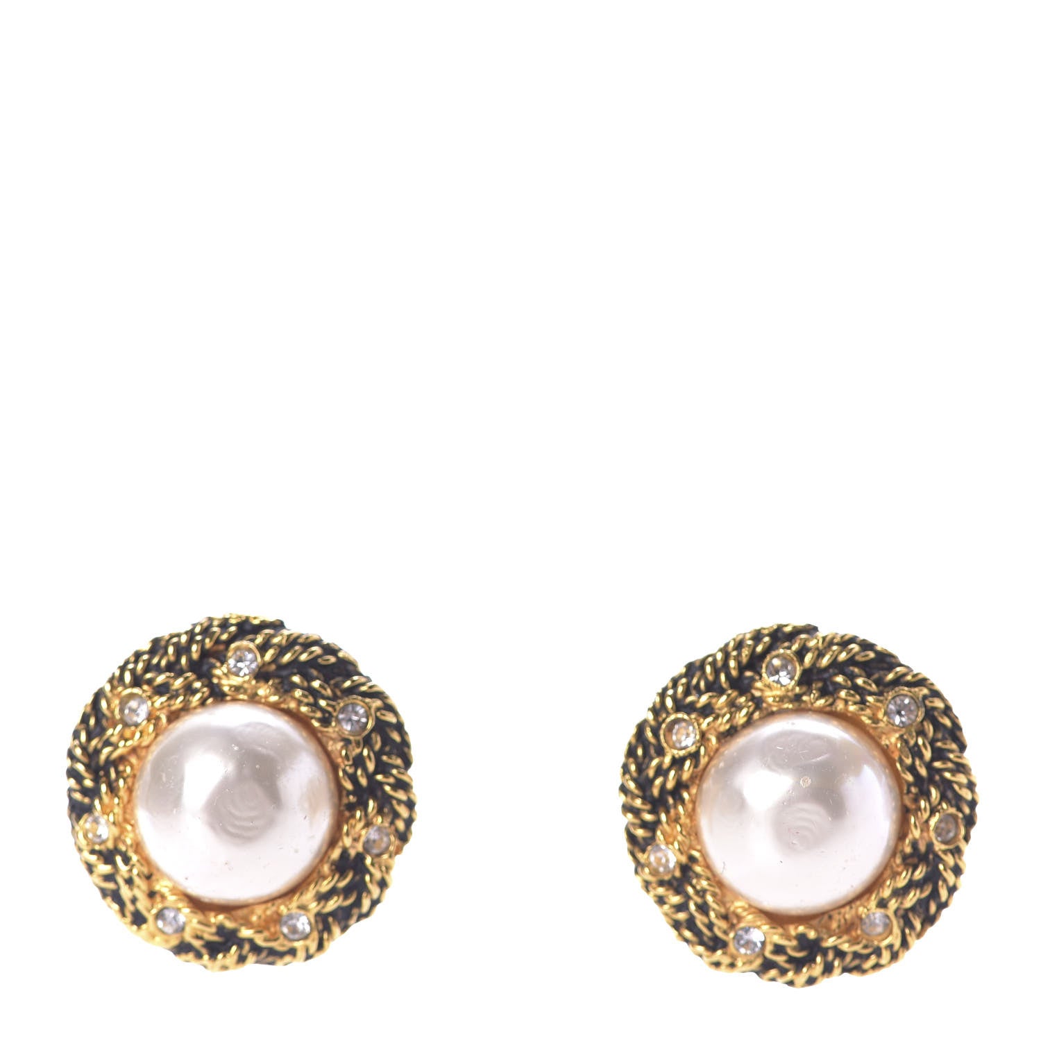 Chanel Pearl Crystal Clip On Earrings Gold 1 of 6