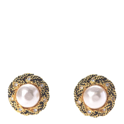 Chanel Pearl Crystal Clip On Earrings Gold 1 of 6