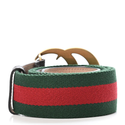 Gucci Nylon Textured Calfskin Double G Web 40mm Belt 90 36 Green Red Dark Cocoa 2 of 4