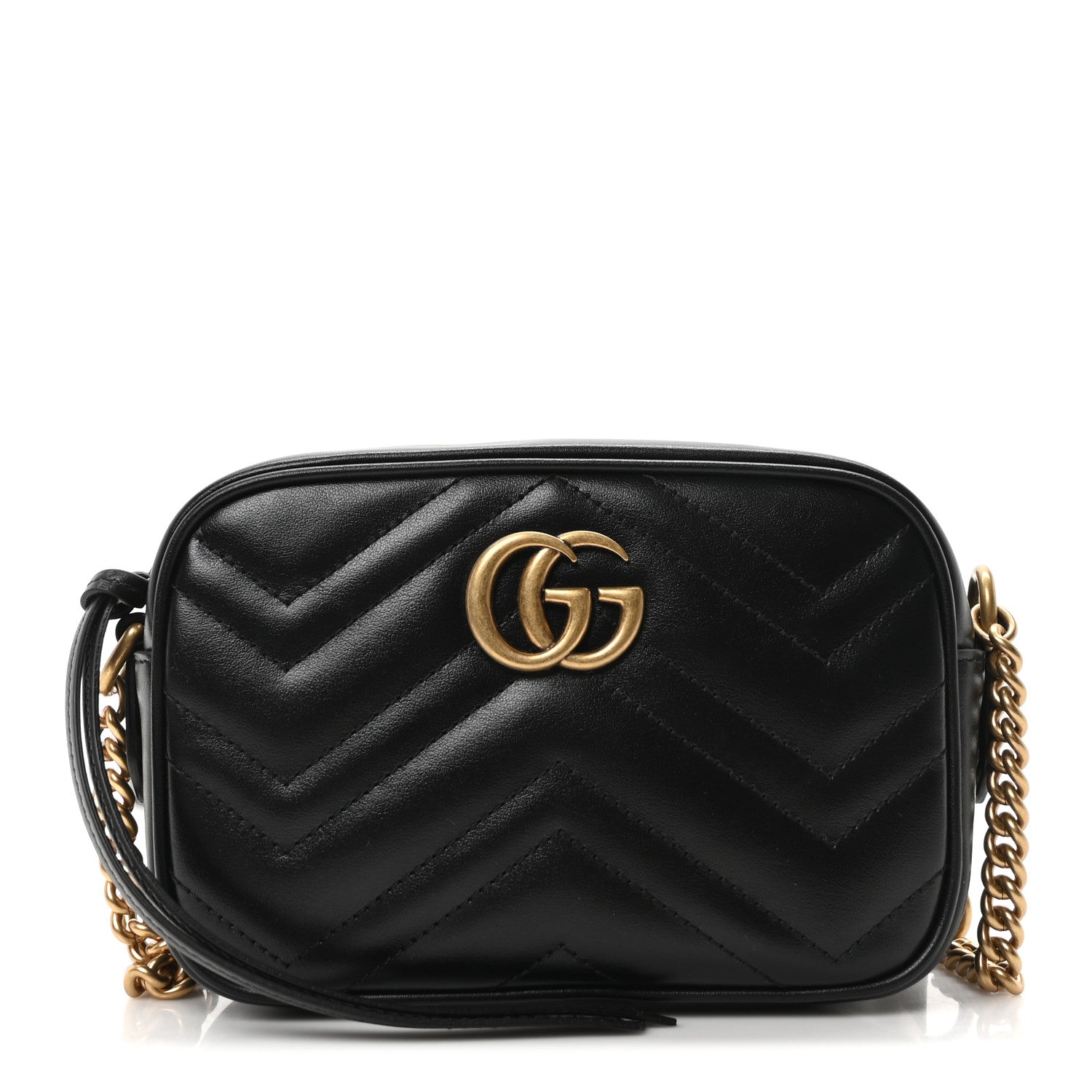 Gucci Calfskin Matelasse Mini GG Marmont Chain Shoulder Bag Black 1 of 10