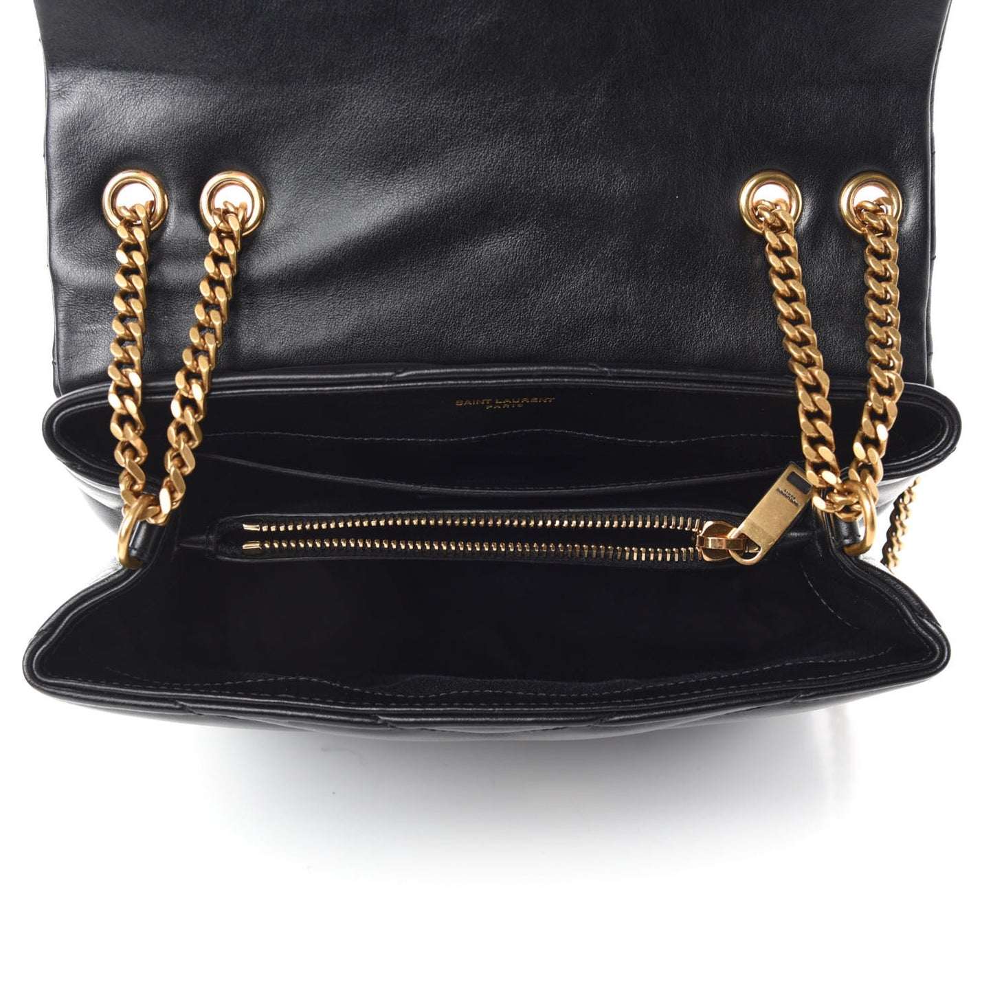 Calfskin Y Quilted Monogram Small Loulou Chain Satchel Black