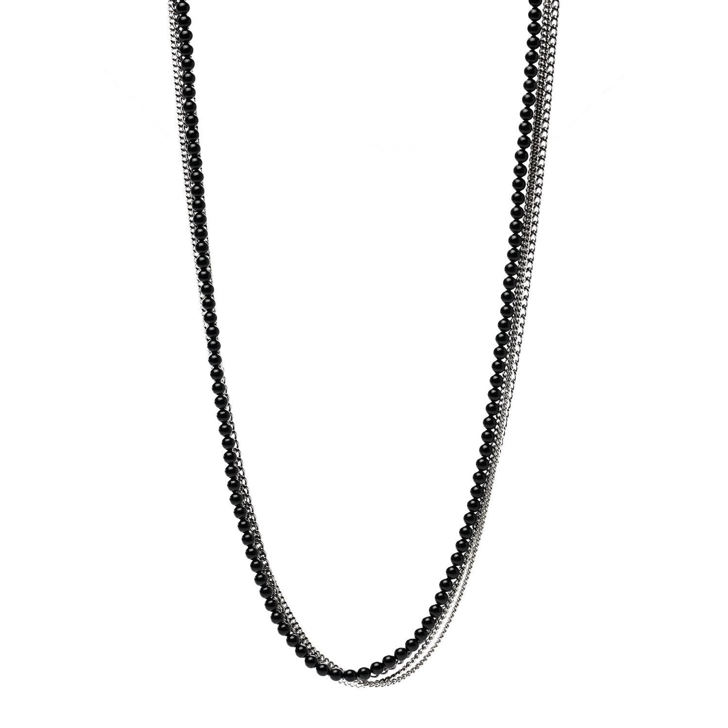 Crystal Baguette CC Multi Strand Long Necklace Silver Black