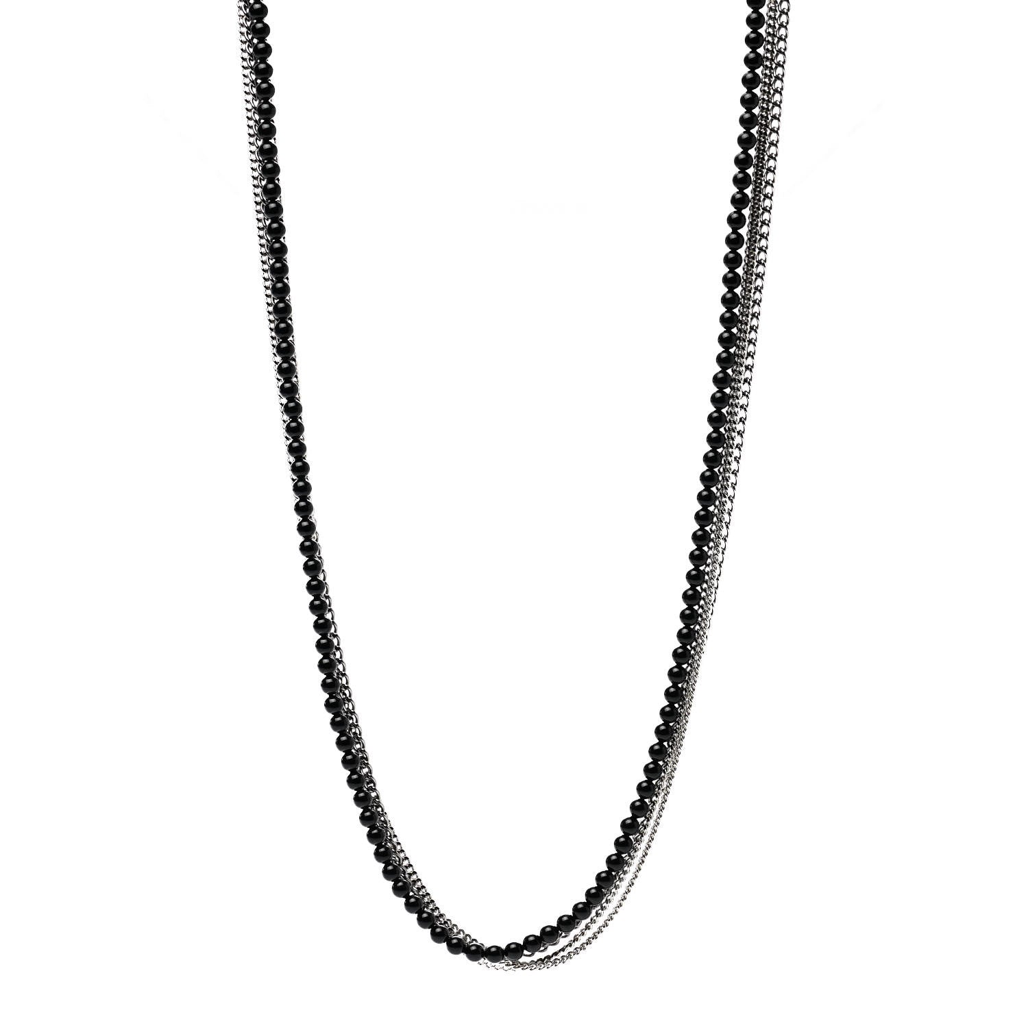 Chanel Crystal Baguette CC Multi Strand Long Necklace Silver Black 1 of 7