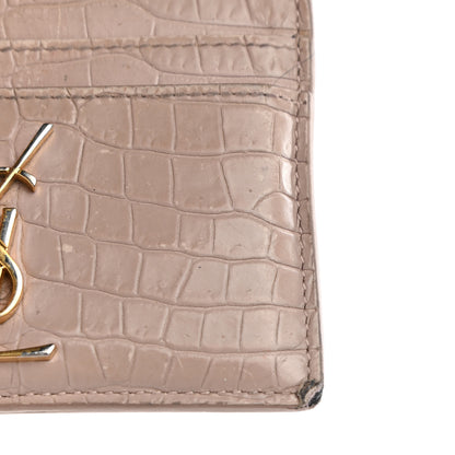 Saint Laurent Calfskin Crocodile Embossed Monogram Card Case Rose Antic 9 of 10