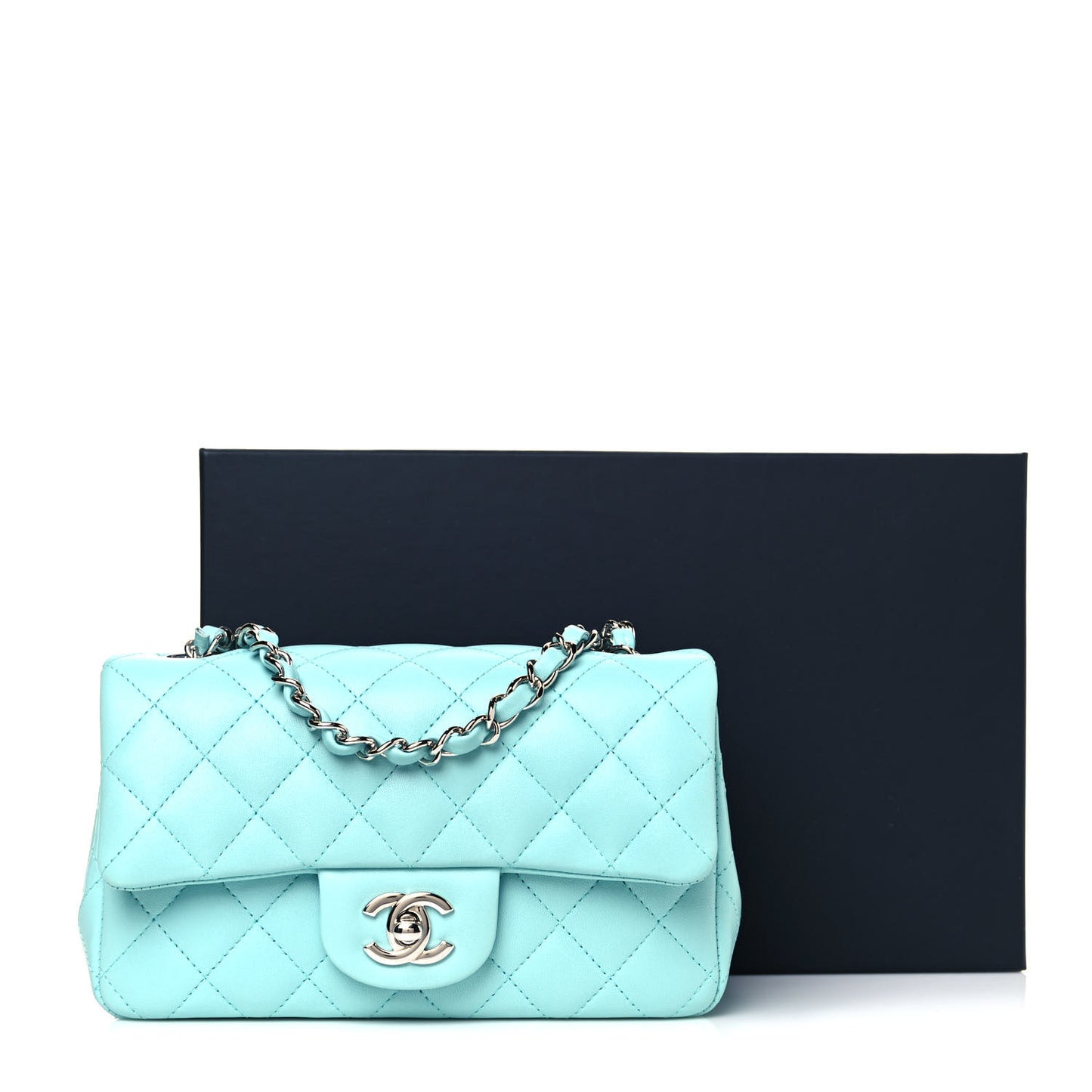 Lambskin Quilted Mini Rectangular Flap Light Blue