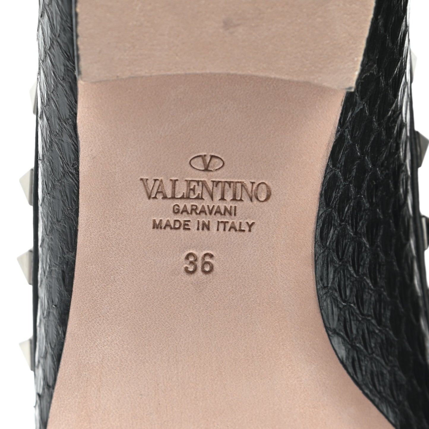 Ayers Snakeskin Rockstud Ballerina Flats 36 Black