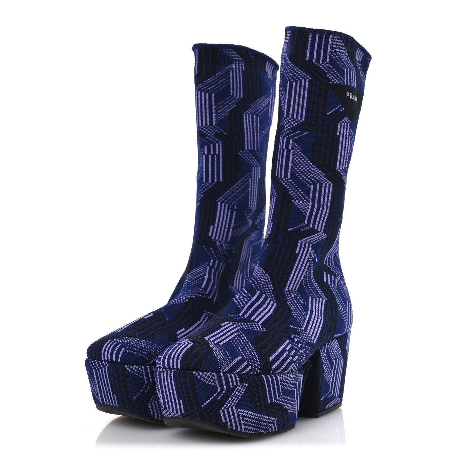 Prada Jacquard Knit Platform Ankle Boots 38.5 Bluette Glicine 4 of 10