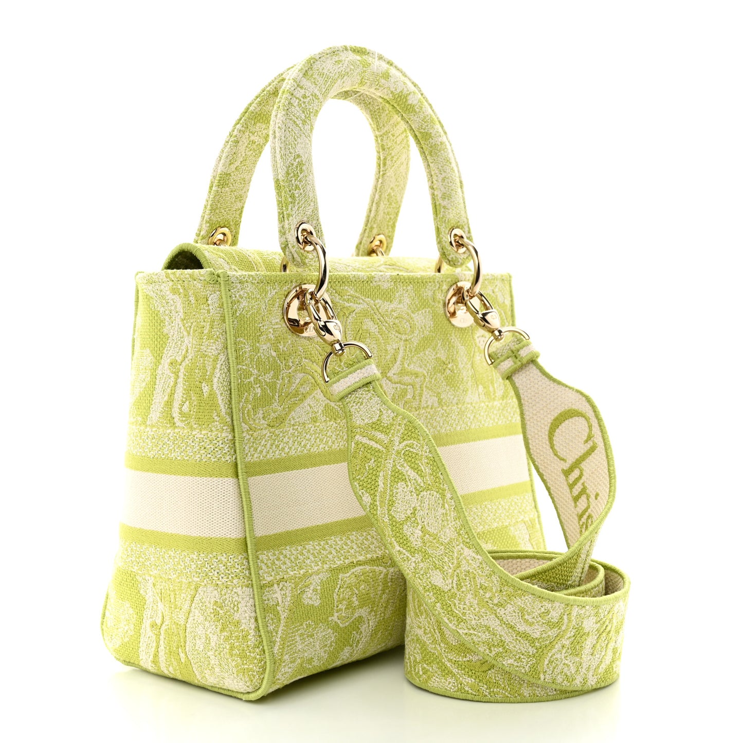 Canvas Toile De Jouy Reverse Embroidered Medium Lady D-Lite Green