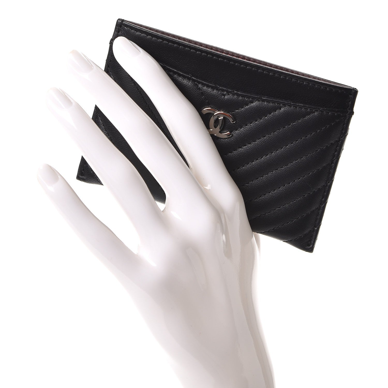 Chanel Lambskin Chevron Card Holder Black 2 of 9