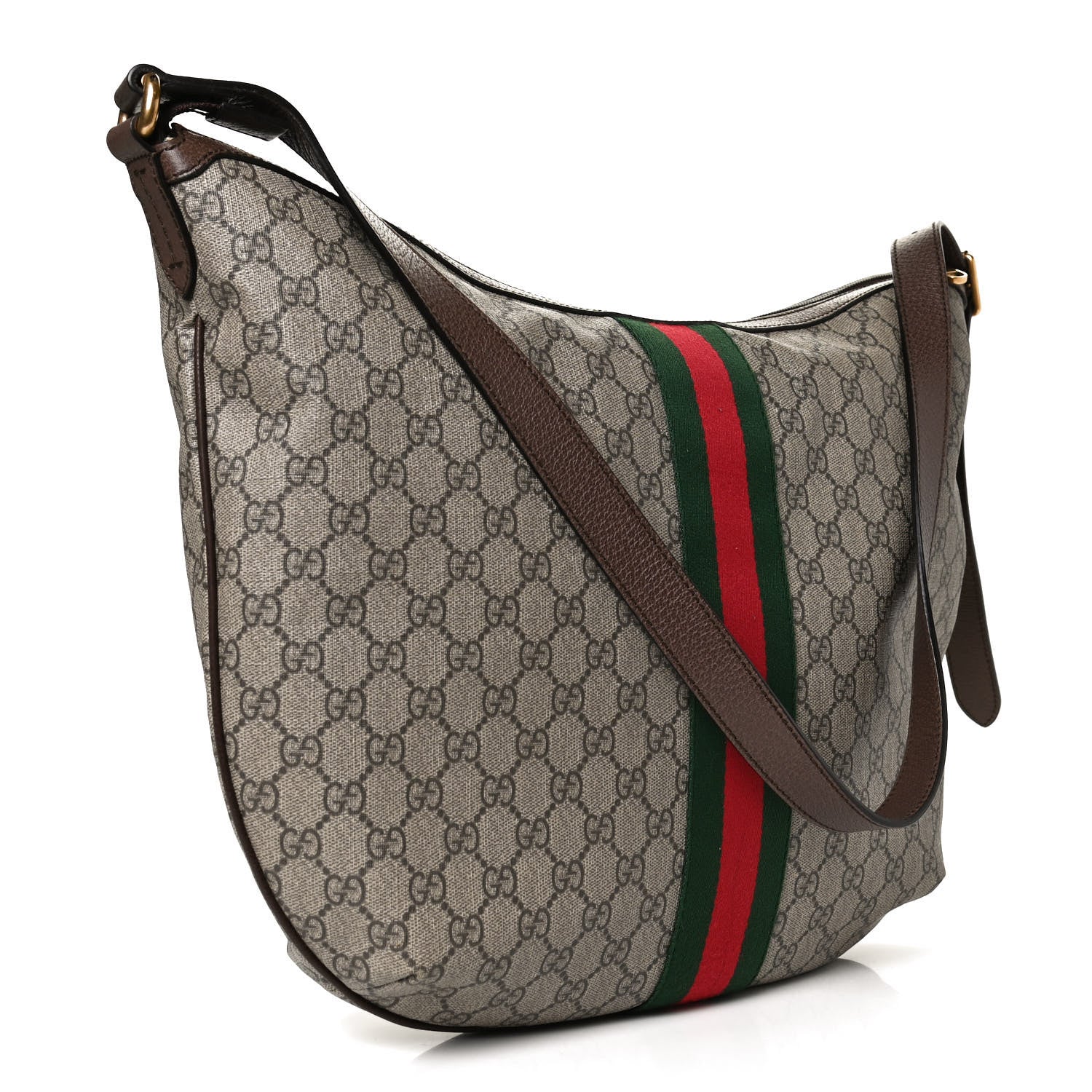 Gucci GG Supreme Monogram Web Ophidia Half Moon Hobo Brown 3 of 13