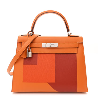 Hermes Epsom Chevre Mysore Kellygraphie Lettre R Kelly Sellier 28 Abricot Brique Feu 1 of 15
