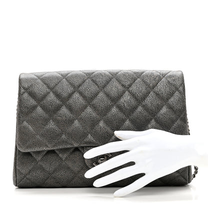 Chanel Metallic Caviar Quilted Clutch With Chain Flap Dark Silver 3 of 8
